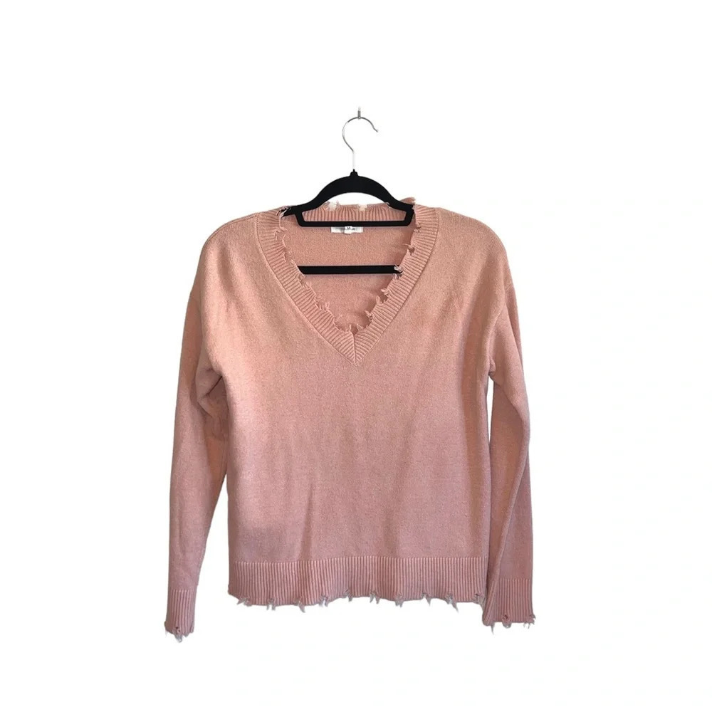 Maurices Light Pink Destructed Hem V-neck Pullover Sweater Medium Women’s